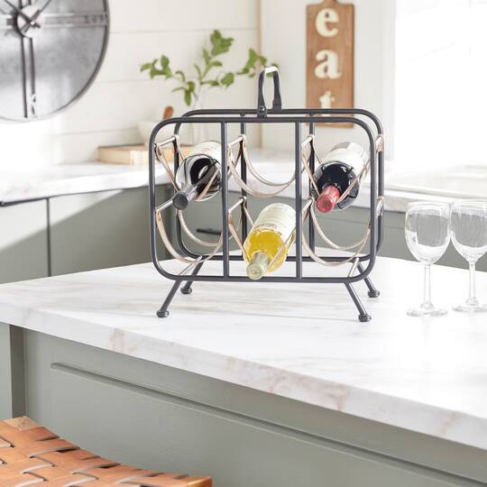 16" Black Metal Contemporary Wine Rack